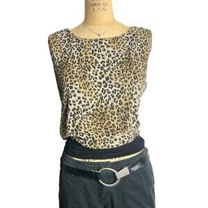 Y2K 00's Leopard Print Sheer Layer Cinched Hem Top Alt Indiesleaze Women’s M
